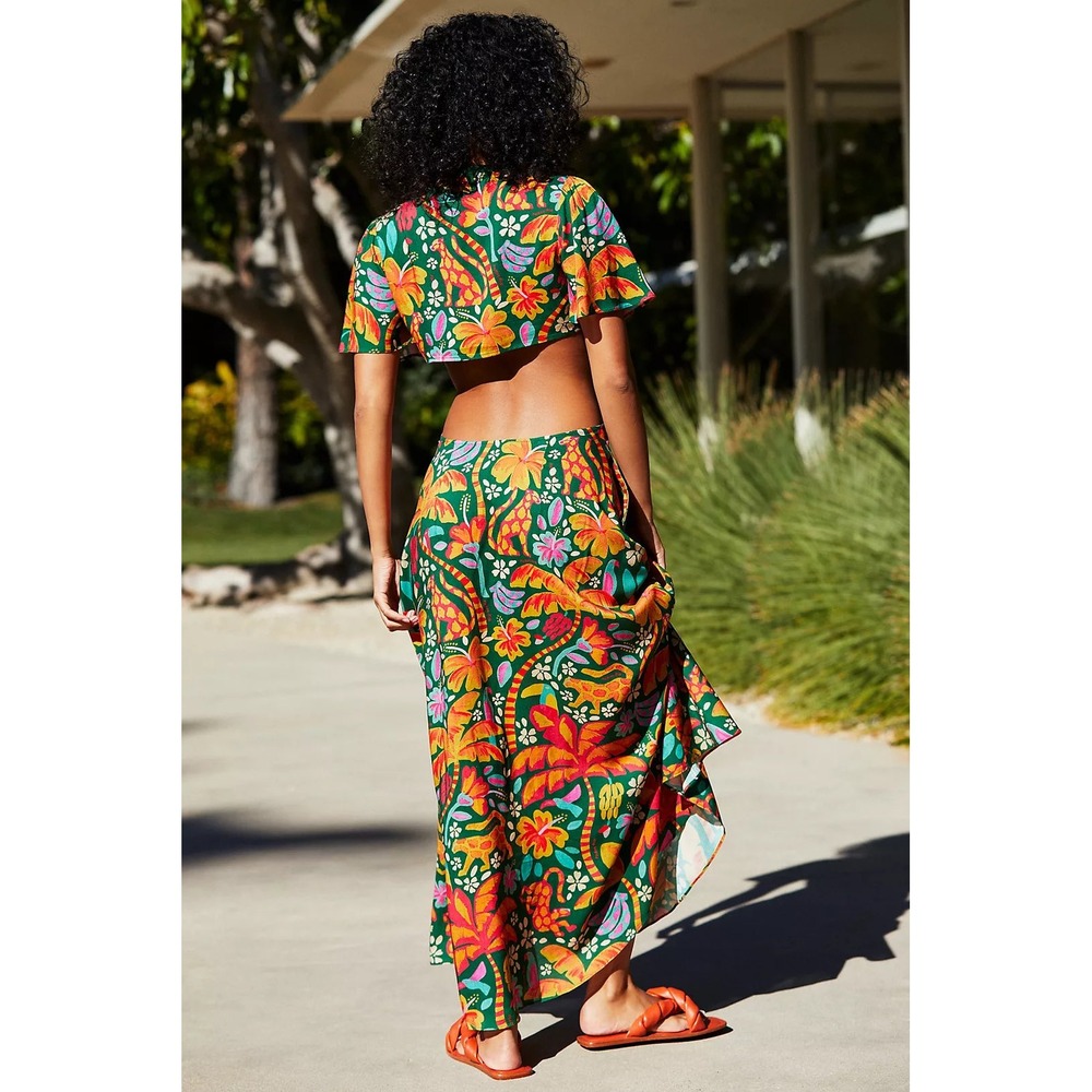 Farm Rio for Anthropologie Farm Rio Cut-Out Cover-Up Maxi Dress Green large - Picture 2 of 5